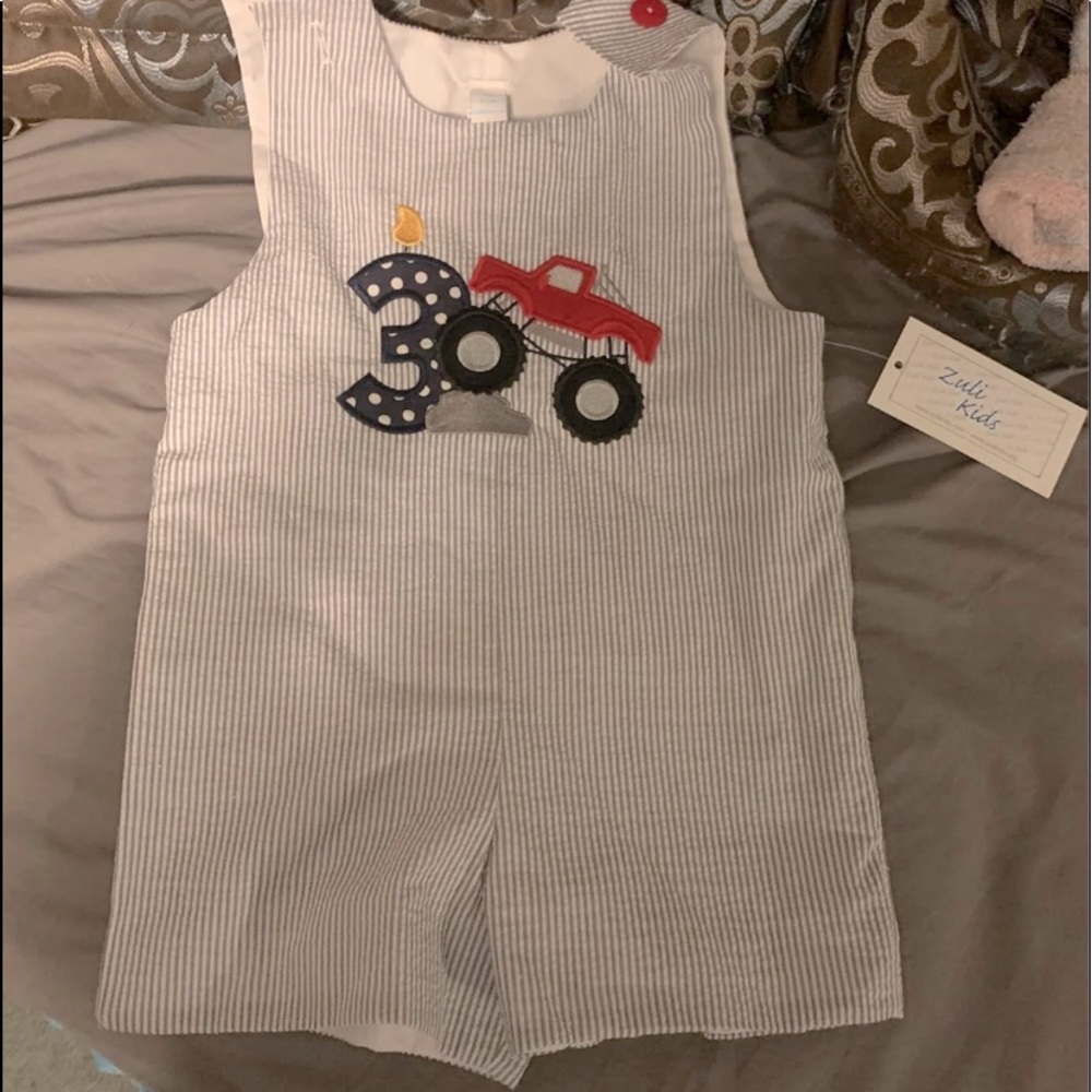 3rd birthday romper monster truck toddler boy